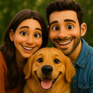 Retrato de desenho animado personalizado no estilo Pixar, arte digital personalizada de casais, famílias e animais de estimação, ilustração de presente exclusiva, download digital