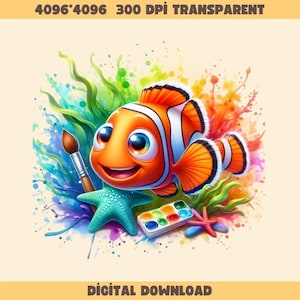 3 Png findet Nemo, findet Nemo Splash und Aquarell Digital Design Png-Datei für Sublimation, hohe Auflösung, Instant Digital, Png