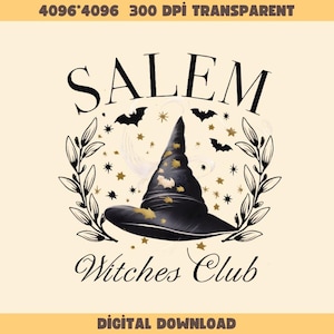4 Salem Witches Book  Club, Salem,Spooky Season Png, Social Club Png, Witch Png, Retro Halloween Png, Fall Png, Spooky Png, Digital Download