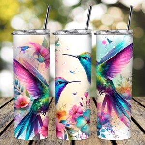 Blue Hummingbird And Flowers Tumbler Wrap, 20oz Skinny Tumbler, Floral Tumbler PNG Download, Sublimation Tumbler Design, Bird Tumbler Wrap