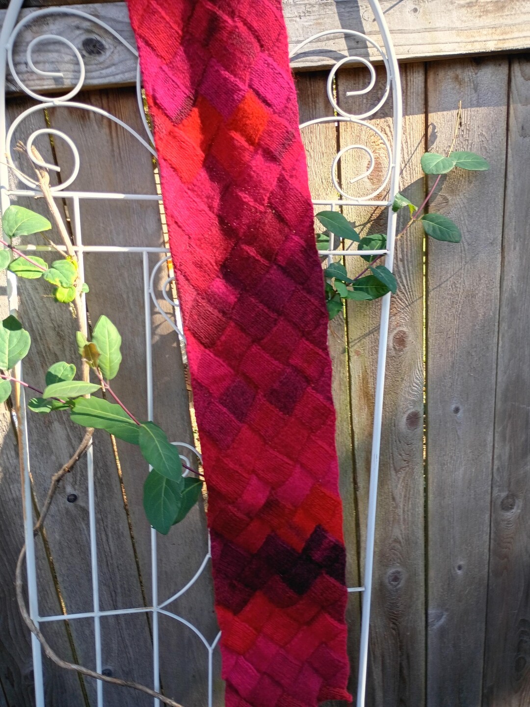 Long Hand Knit Scarf in Cherry Red & Roses - Etsy Australia