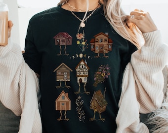 Baba Yaga House Shirt, Botanical Witchy Tee