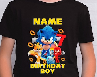 Blue Speed Hedgehog Birthday Shirt, Personalized Kids Birthday Tee with Name and Age, Family Matching Party Shirts