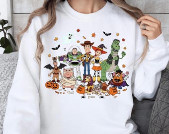 Toy Story Halloween Sweatshirt, Spooky Disney Graphic Pullover, Woody Buzz Rex Fall Sweater, Retro Cartoon Trick or Treat Top, Unisex Gift