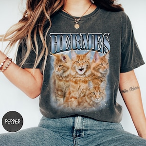 Chemise lavée vintage personnalisée pour animaux de compagnie, T-shirt unisexe graphique chat personnalisé, cadeau tee-shirt rétro des années 90 pour chien personnalisé pour elle, chemise pour amoureux des animaux de compagnie