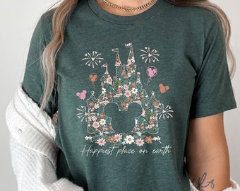 Disney Castle Floral T-Shirt, Happiest Place Shirt