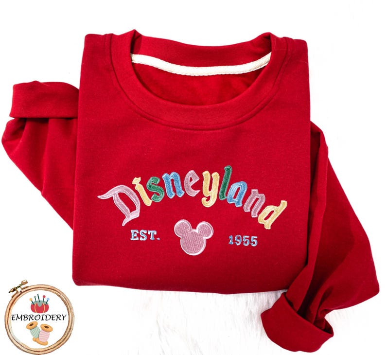 Disneyland The Original Embroidered Sweater, Vintage Retro Embroidery Thread Sweat, Disneyland Est 1955 California Sweatshirt, Gift For Her image 1