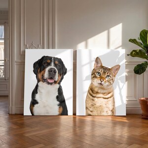 Custom Pet Portrait Wall Art, Dog and Cat Drawing Artwork, DTF Printed Framed Canvas Decor