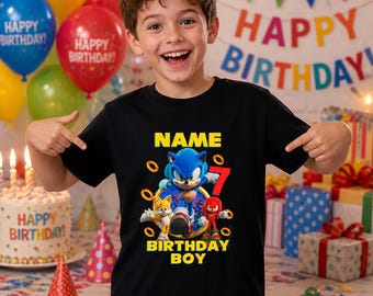 Blue Speed Hedgehog Birthday Shirt, Personalized Kids Birthday Tee with Name and Age, Family Matching Party Shirts