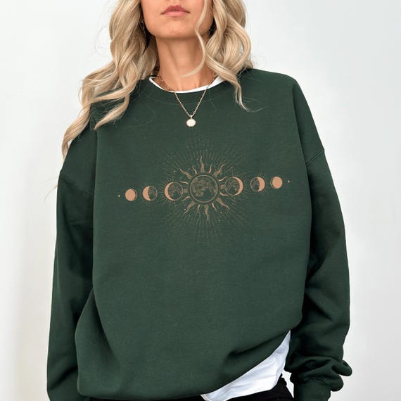 Celestial Moon Phase Sweatshirt, Boho Sun and Moon Pullover, Spiritual Astrology Sweater, Lunar Cycle Top, Fun & Mystical Cosmic Unisex Tee