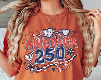 America 250th Anniversary Soft Cotton Shirt & Sweatshirt,US 250 Years Sweatshirt, Vintage Independence Day Tee,Patriotic Tee with USA Flag