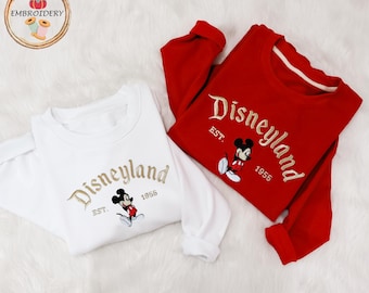 Cute Mickey Threaded Embroidery Sweatshirt, Vintage Retro Disneyland Embroidered Jumper, Disneyland Est 1955 California Sweat, Gift For Her