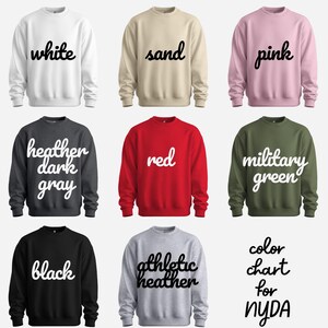 nine different sweatshirts, each with a unique color and design, arranged in a 3x3 grid.