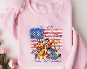 Disneyland Balloons Pooh and Friends Patriotic Sweatshirt, 4th of July Disney Crewneck, America 250 Years Sweater, USA Celebration Pullover