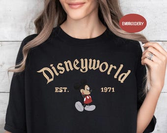 Embroidered Disneyworld EST 1971 Mickey Mouse Comfort Color T Shirt, Cozy Disney Fan Gift