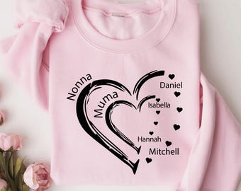 Personalized Grandma Sweatshirt with Kids Names Custom Abuelita Crewneck Double Heart Family Names Mothers Day Gift Cozy