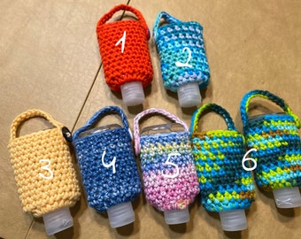 Hand Sanitizer with Crochet Cozy, Purse Accessory, Backpack Accessory, Teacher Gift, Gift for Friends