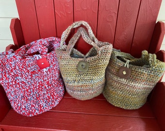 Hand Crochet Bucket Bag/Project Bag