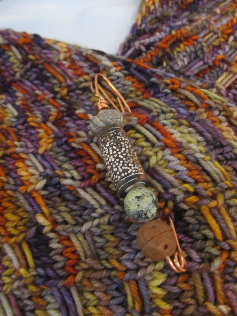 Copper Wire Beaded Shawl Pin image 1