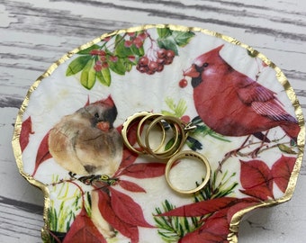 Decoupage Scallop Shell Ring Trinket Dish