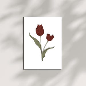 Illustration Minimaliste de Tulipes - Élégance Florale pour Décoration Murale & Cadeau Nature