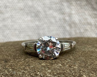 Vintage cubic zirconia and sterling silver ring. US size 8.5