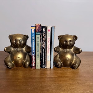 Vintage Brass Teddybear Bookends. Mid-century, nursery decor, children bookends, pandas, 1950s or 1960s, hard to find style, heavy
