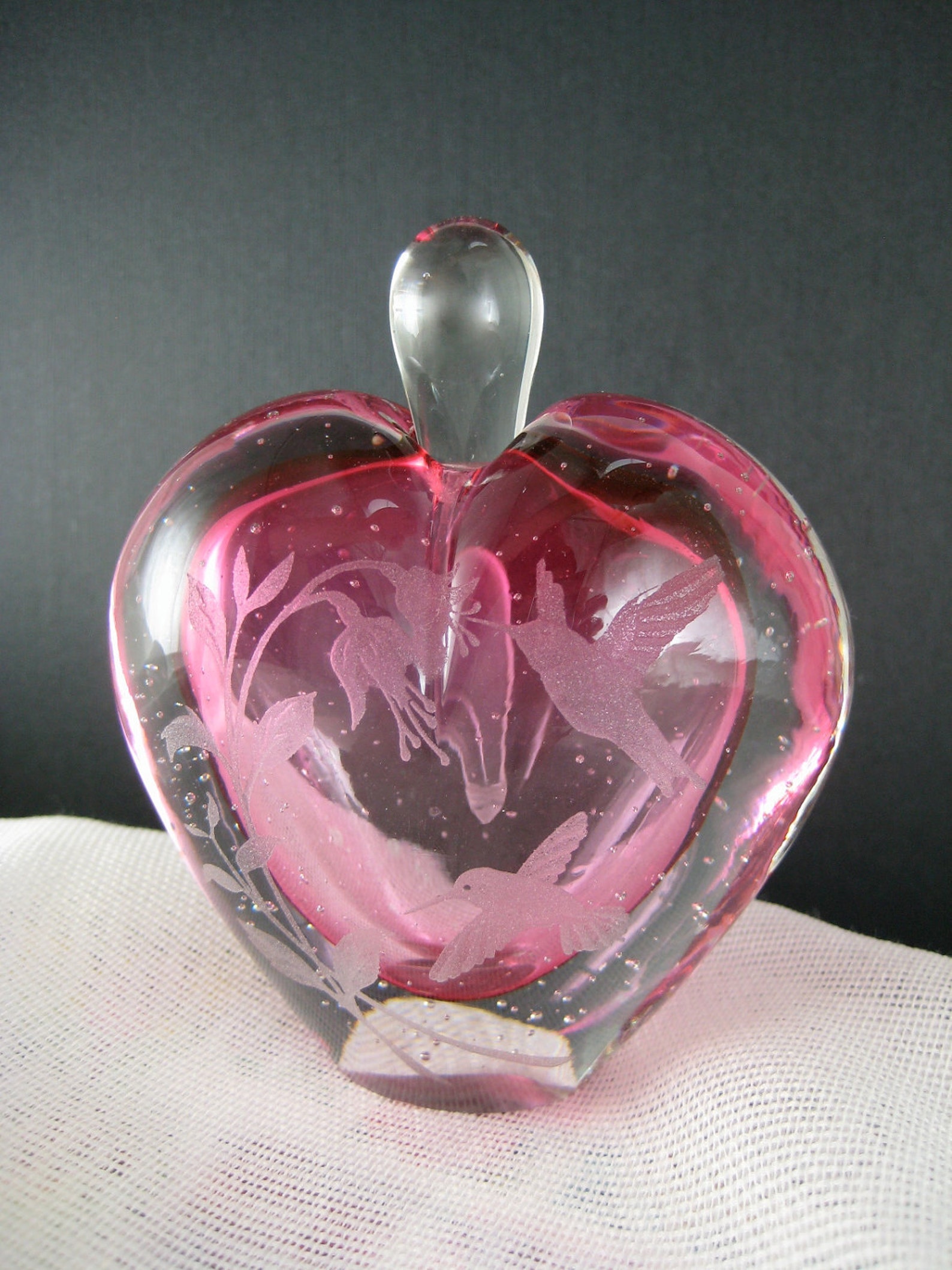 Vintage hand blown heart shaped perfume bottle etched with Etsy
