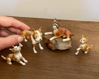Vintage Miniature Dog Figurines: 1950s Bone China Set, Made in Japan