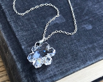 SALE. Swarovski crystal snowflake on sterling silver necklace. Holiday, winter, Christmas jewelry