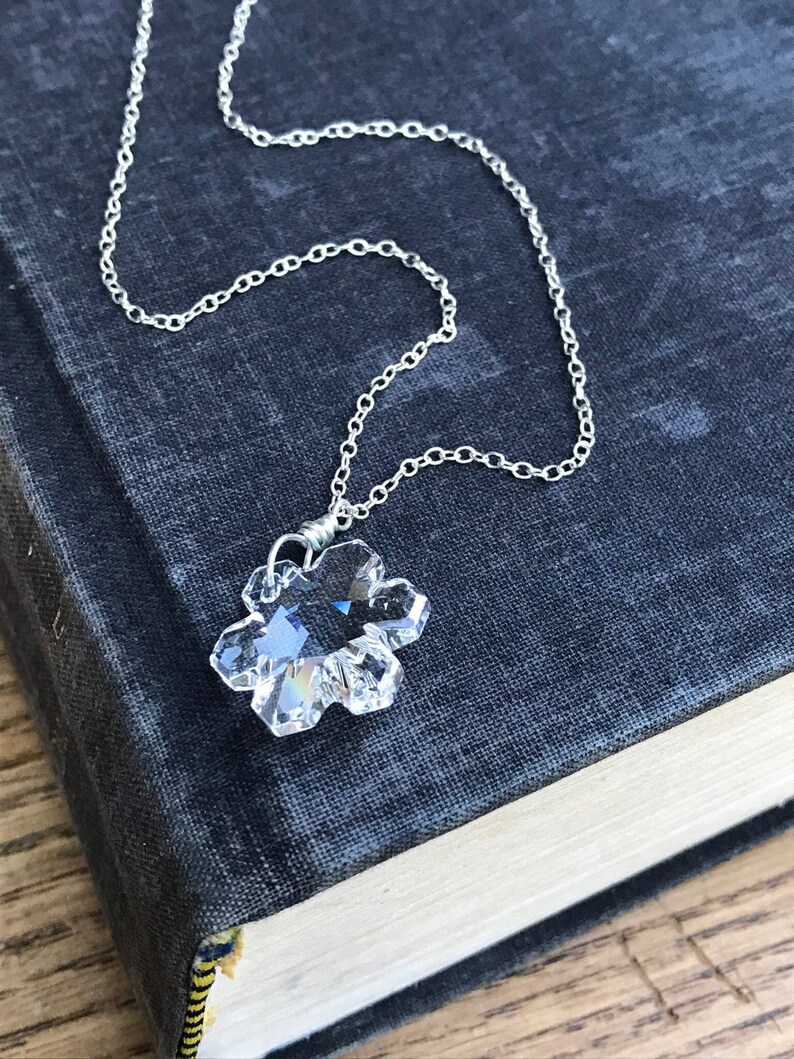 SALE. Swarovski crystal snowflake on sterling silver necklace. Holiday, winter, Christmas jewelry image 1