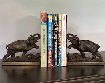 Antique Cast Iron Elephant and Tiger Bookends. 90+ years old, made by Hubley Manufacturing Co, PA