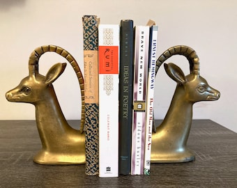 Vintage Brass Ibex Bookends. African animal bookends, decor