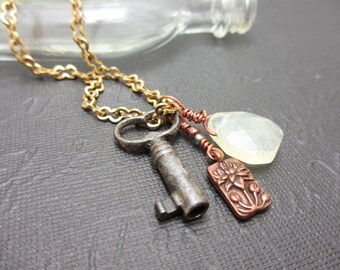 SALE. Antique key charm necklace