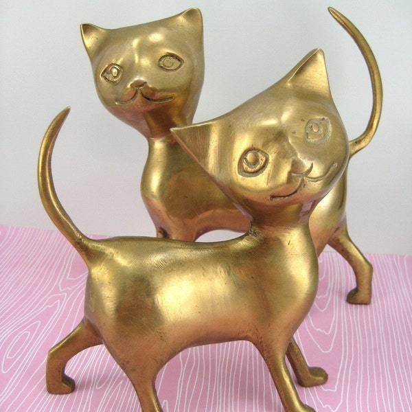 Purrfect Pair.  Vintage pair of brass cats