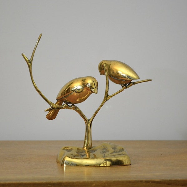 Vintage brass birds on a branch figurine