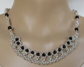 Silver Byzantine Necklace - Faceted Onyx Chainmail Necklace - Chainmaille Statement Necklace - Silver Onyx Necklace -  114017