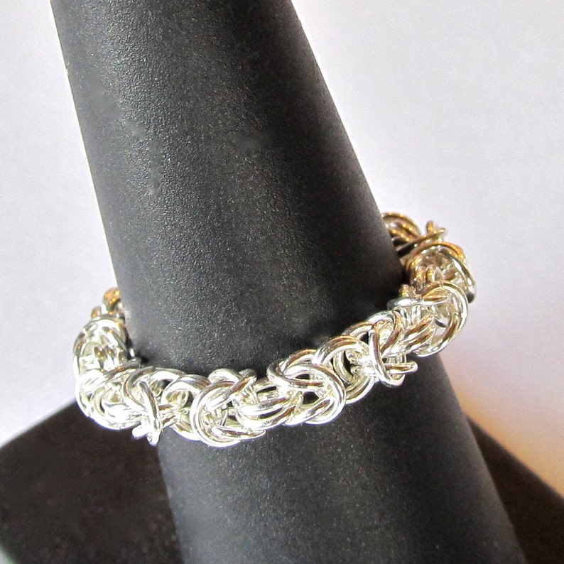 Silver Chainmaille Ring Handmade Chainmail Ring Sterling Silver Byzantine Ring Sterling Stacking Ring