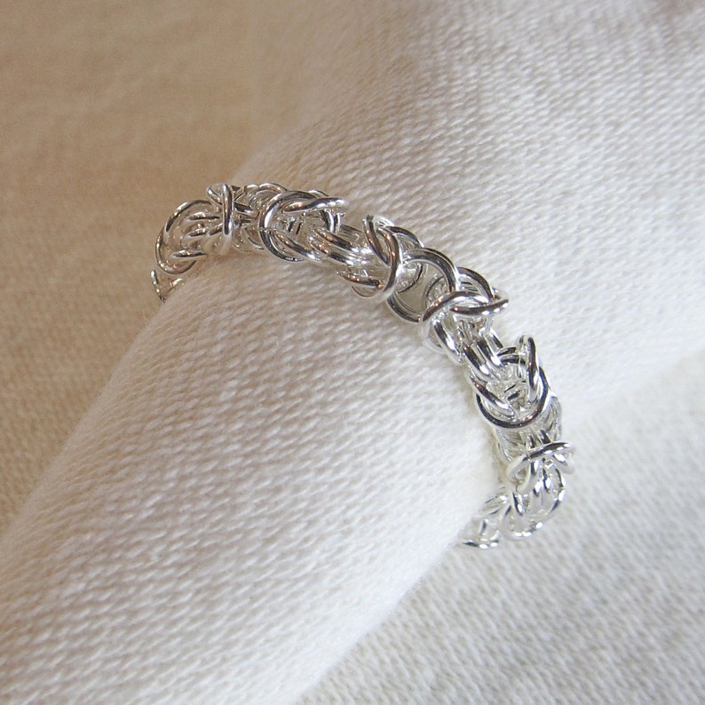 Silver Chainmaille Ring Handmade Chainmail Ring Sterling Silver Byzantine Ring Sterling Stacking Ring