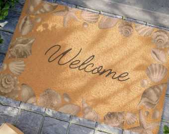 Élégant paillasson de bienvenue Beach House, bordure coquillage