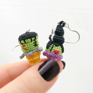 PDF Amigurumi / Crochet Pattern Frankenstein Ice Cream Cone and Bride of Frankenstein Ice Cream Sundae Earring CP-15-3277