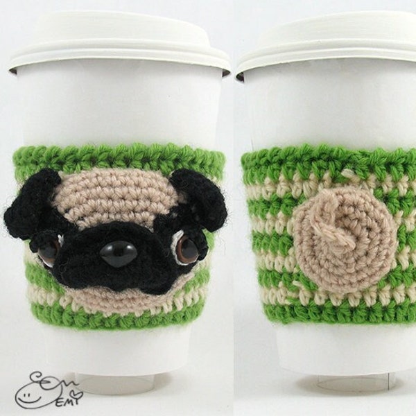 PDF Amigurumi / Crochet Pattern Coffee Cup Cozy/Sleeve - Pug CP-15-3279