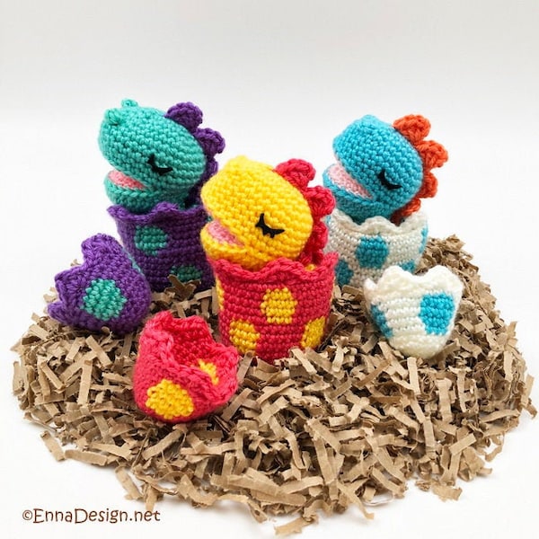 PDF Amigurumi / Crochet Toy Doll Pattern Baby Dinosaur Hatching Eggs CP-19-3475