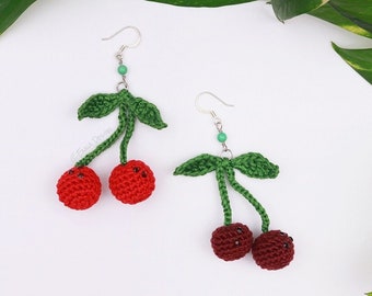 Crochet Cherry Earrings | Amigurumi Cherry | Dangle Earring | Crochet | Statement Jewelry | Gift | US Free Shipping | ER-24-3797
