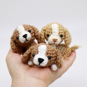 Patron au crochet Amigurumi 2 en 1 PDF, chiot beagle de la taille d&#39;une paume de la main debout et couché, poupée facile à crocheter chien mignon bricolage téléchargement immédiat | CP-21-3702