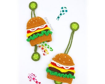 PDF Amigurumi Crochet Pattern Cheeseburger Key Cozy, Key Case, Key Cover, Key Pouch, English Tutorial, DIY, Crochet Accessories | CP-24-3796