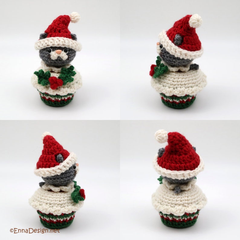 PDF Amigurumi Crochet Pattern CP-19-3508 Christmas Cat in Cupcake Santa Claus Reindeer Snowman Kokeshi Doll Amigurumi Cat image 7