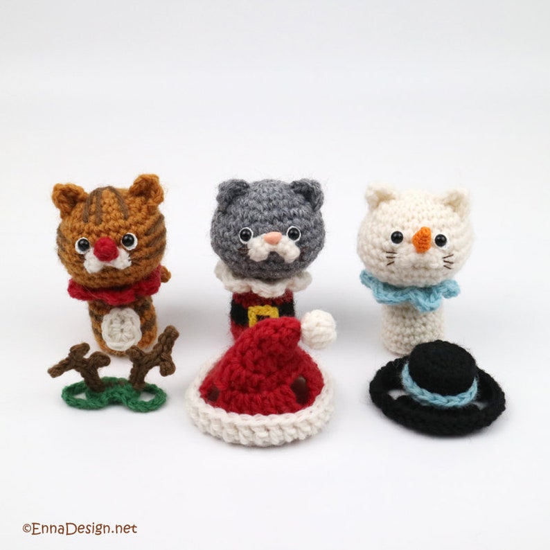 PDF Amigurumi Crochet Pattern CP-19-3508 Christmas Cat in Cupcake Santa Claus Reindeer Snowman Kokeshi Doll Amigurumi Cat image 3