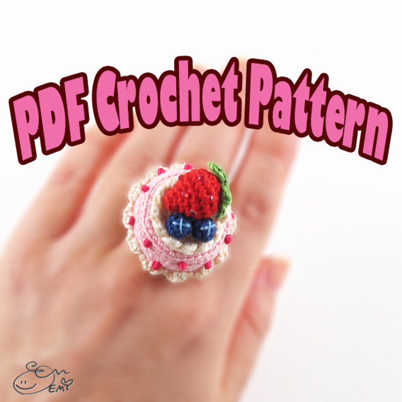 PDF Pattern in JAPANESE あみぐるみ / かぎ針編み 編み図 あみぐるみスイーツジュエリー ベリークリームケーキリング