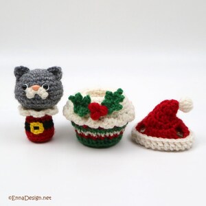 PDF Amigurumi Crochet Pattern CP-19-3508 Christmas Cat in Cupcake Santa Claus Reindeer Snowman Kokeshi Doll Amigurumi Cat image 4